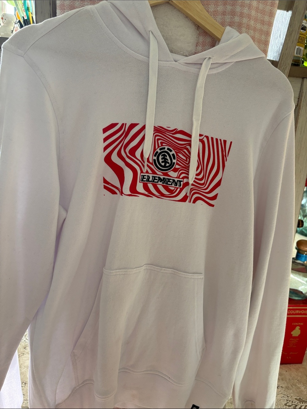 Element White Hoodie with Red Graphic Pull Over Style